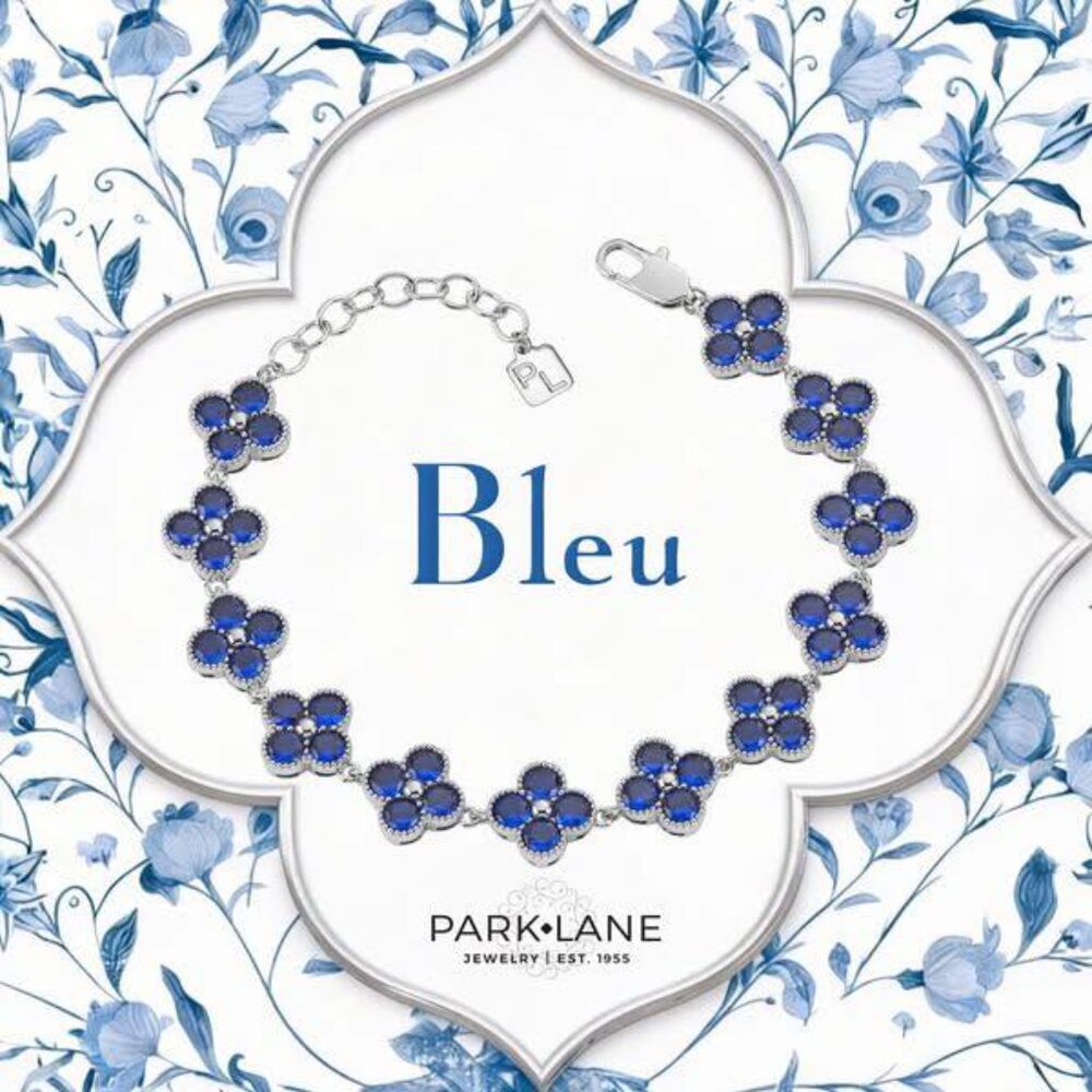 Park Lane Bleu Clover  Impression Tennis Blue Crystal Bracelet NIB